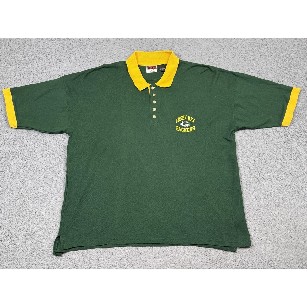 Vintage Green Bay Packers Polo Shirt Mens Large Green NFL Football The Edge 90s